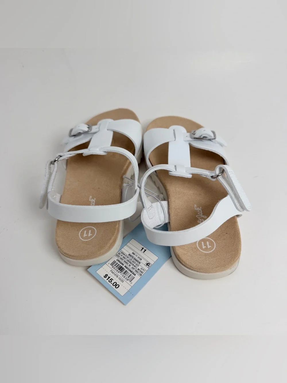 Cat & Jack White Buckle Strap Kids Sandals with Tan Footbed
